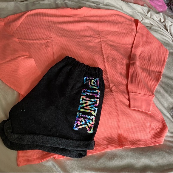 Vs pink boyfriend shorts waffle long sleeve tee